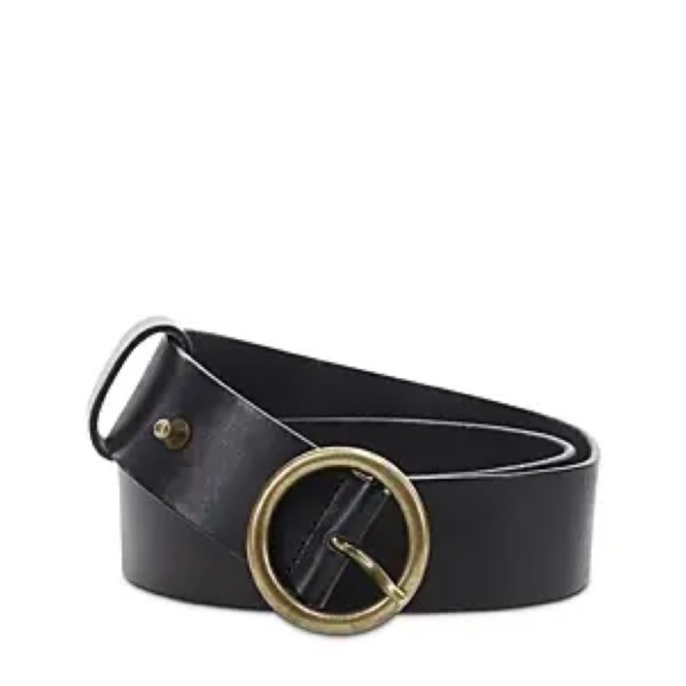 ba&sh Black Leather Camus Belt with Gold Buckle